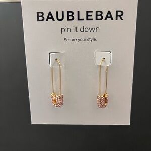 BaubleBar Gold and Pink Diamond Safety Pin Earings